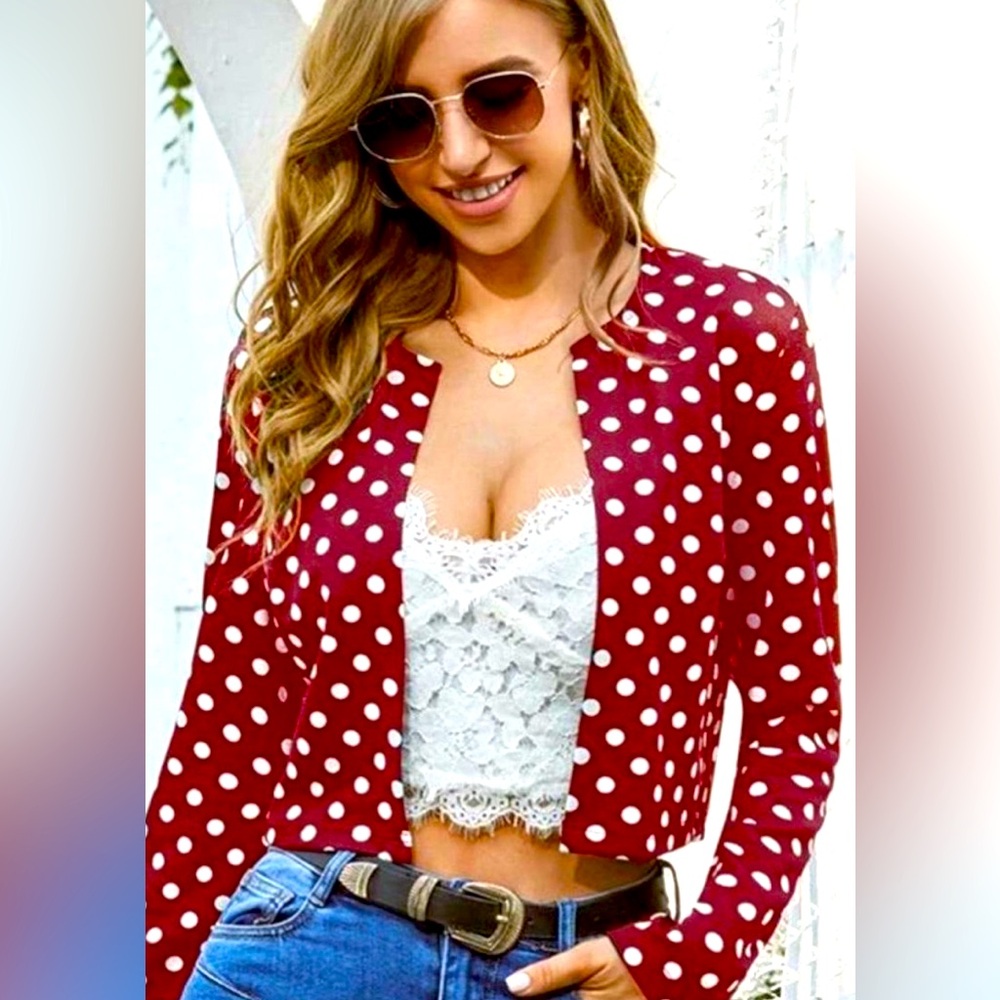 Shein Red & White Polka Dot Cropped Sweater/Blazer Size 1X, Great Condition